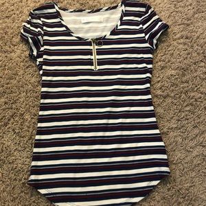 Red, White, and Blue striped short sleeve shirt